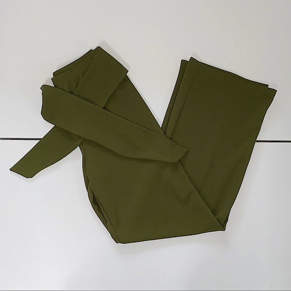 WOMEN ARMY GREEN HIGH WAIST WIDE LEG PANTS - Picture 1 of 8